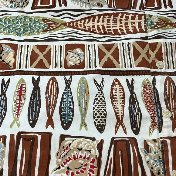 REYN SPOONER Vintage Hawaiian Shirt Geometric Fish Short Sleeve Men's Size XL - Picture 3 of 6